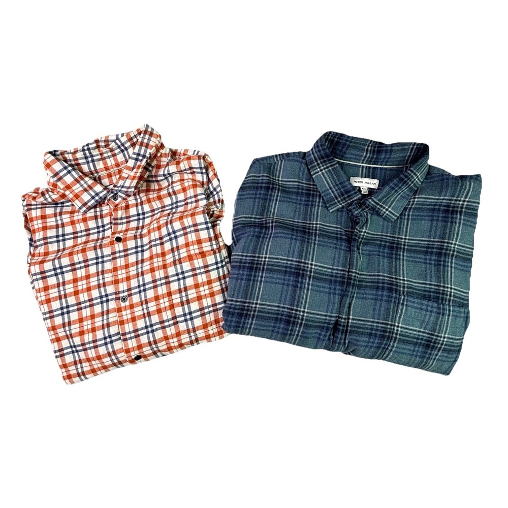 Peter Millar Shirt Mens Lot Of 2 XXL 100% Cotton Long Sleeve Flannel Shirt Plaid